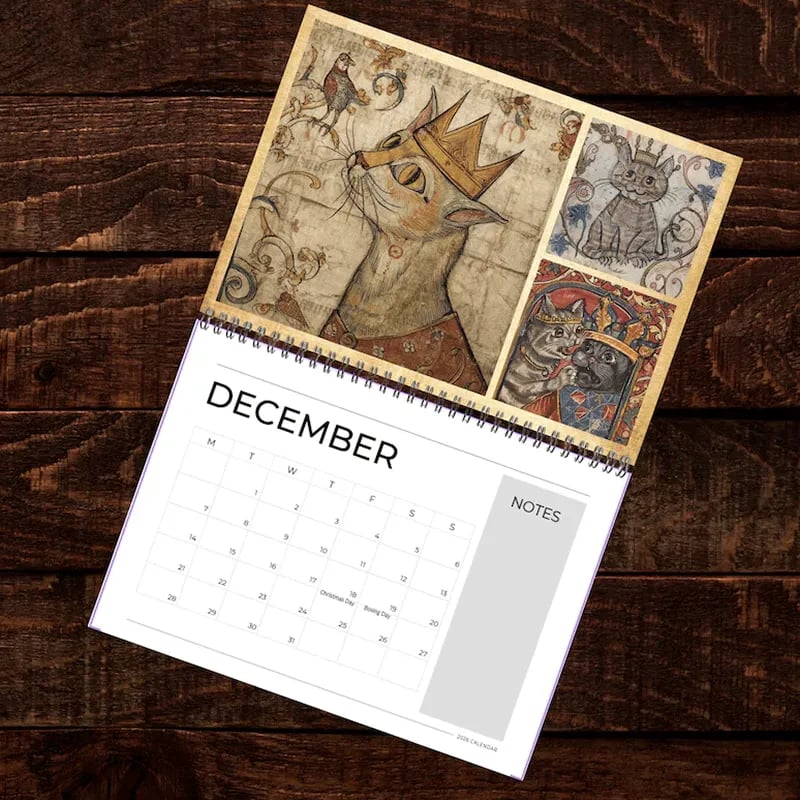 🔥Early Christmas Sale 50% OFF - 🐱🗓️Medieval Cats with Crowns Calendar 2026