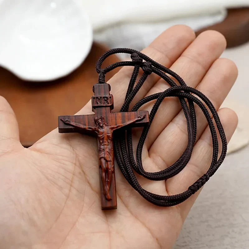 ✝️100% Handmade Jesus Cross Wooden Necklace(Handmade)