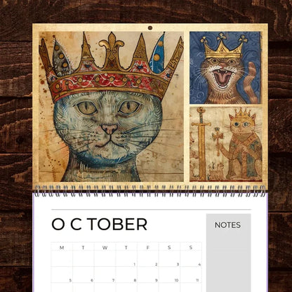 🔥Early Christmas Sale 50% OFF - 🐱🗓️Medieval Cats with Crowns Calendar 2026