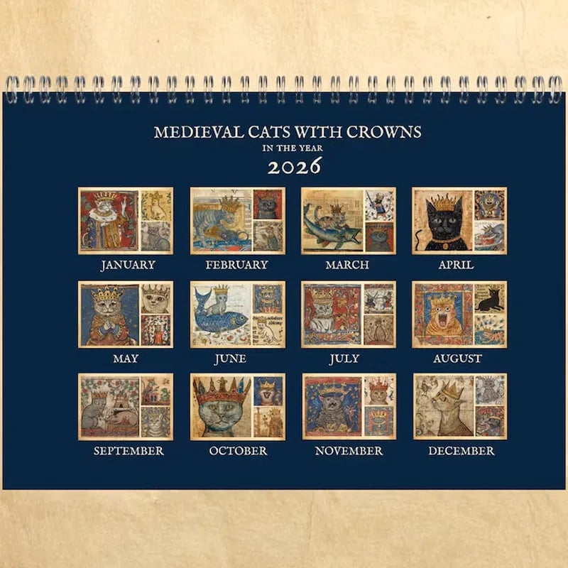 🔥Early Christmas Sale 50% OFF - 🐱🗓️Medieval Cats with Crowns Calendar 2026