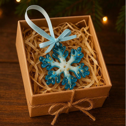 Handmade Resin Christmas Ornaments: Blue and Gold Holiday Decor