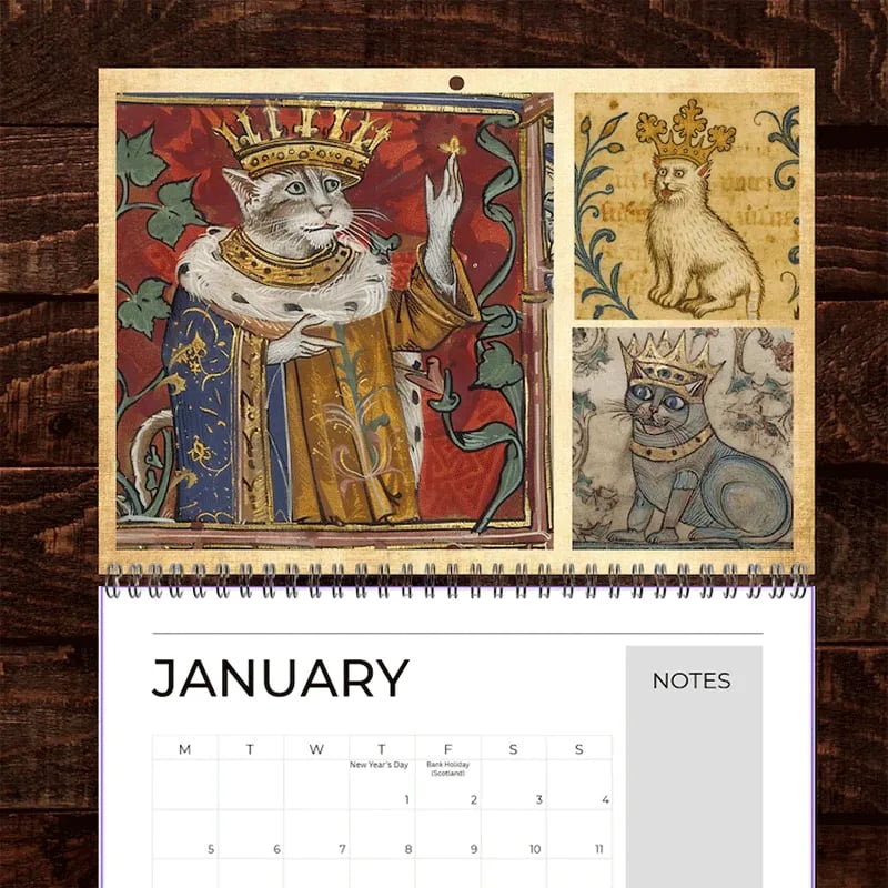 🔥Early Christmas Sale 50% OFF - 🐱🗓️Medieval Cats with Crowns Calendar 2026