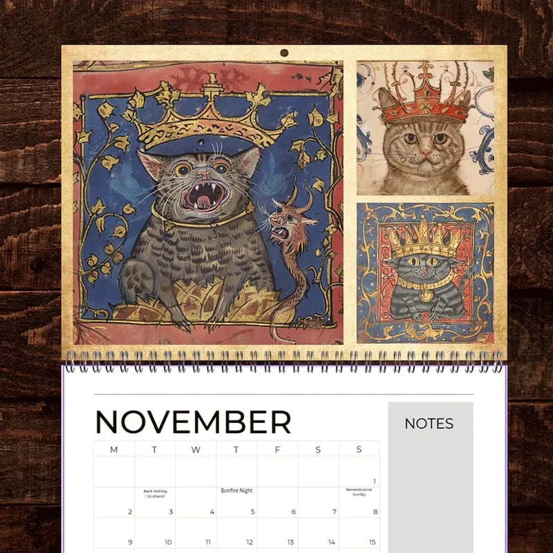 🔥Early Christmas Sale 50% OFF - 🐱🗓️Medieval Cats with Crowns Calendar 2026