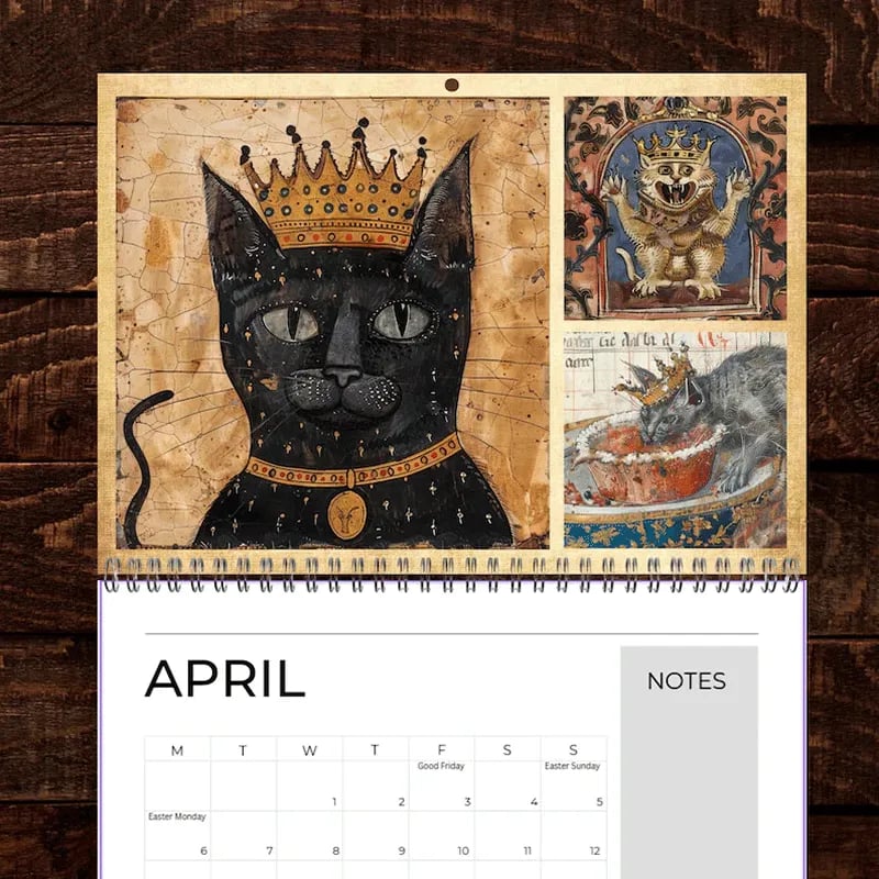 🔥Early Christmas Sale 50% OFF - 🐱🗓️Medieval Cats with Crowns Calendar 2026