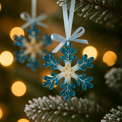 Handmade Resin Christmas Ornaments: Blue and Gold Holiday Decor