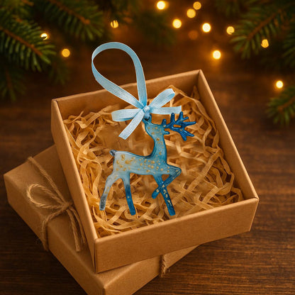 Handmade Resin Christmas Ornaments: Blue and Gold Holiday Decor